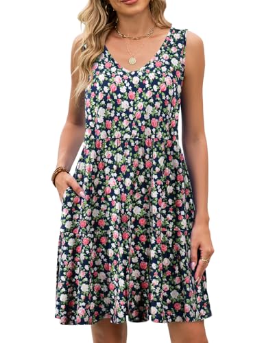 Image of JollieLovin Women Plus Size Summer Sundress Tank Sleeveless V Neck Beach Swing Dress Swimsuit Cover ups(L-5X)