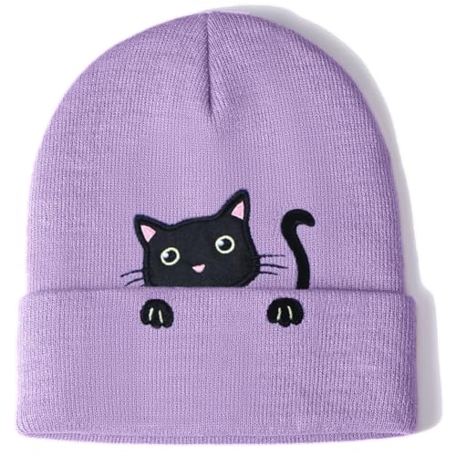 BelleVive Gorro de gato, gorros de punto de animales, regalos lindos para amantes de los gatos, gorro de gato para invierno, lindo gorro de oreja de gato para mujeres y niñas, regalos para amantes de
