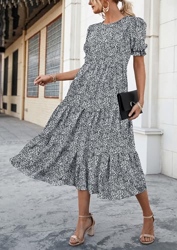 PRETTYGARDEN Women's Summer Casual Boho Dress Floral Print Ruffle Puff Short Sleeve Flowy Midi Beach Party Dresses - Image 7