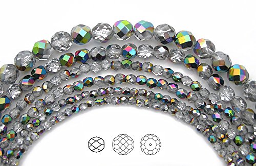 3Mm (135) Crystal Vitrail Coated, Czech Fire Polished Round Faceted Glass Beads, 16 Inch Strand #TOP23