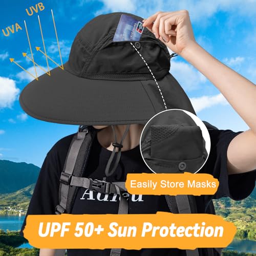 Image of Sun Hats for Men Women Detachable Face Cover Wide Brim Fishing Hats with Neck Flap UPF 50+ Outdoor Safari Hats