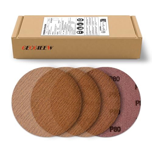 GEOGIEEW 50 Pcs Discos de Lija Malla, 150mm Malla de Lijado Grano 60/80/120/180/240, para Pulido de Metalesy Madera Lijadora Orbital
