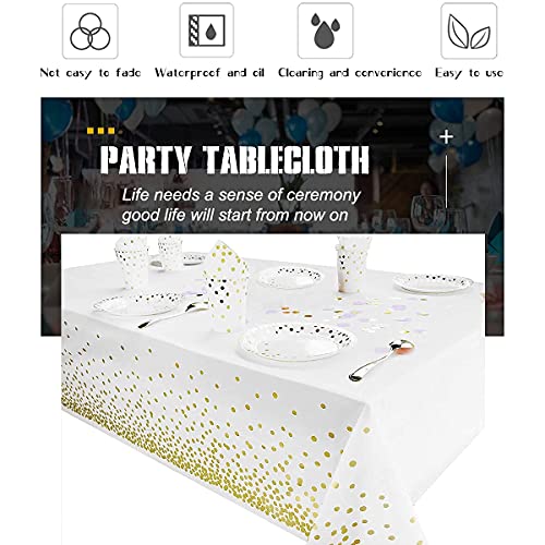 2 Pack White And Gold Tablecloth Disposable Gold Tables Tablecloths For Rectangle 54" X 108" Plastic Tablecloth Party Table Covers For Birthday Thanksgiving Christmas Wedding Outdoor Bbq (White) #TOP4
