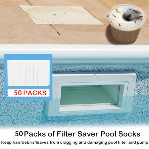 chicarry 50 Pack Pool Skimmer Socks, Reusable Pool Socks for Skimmer Basket, Skimmer Socks for Above Ground & Inground Pool (50 Pack)