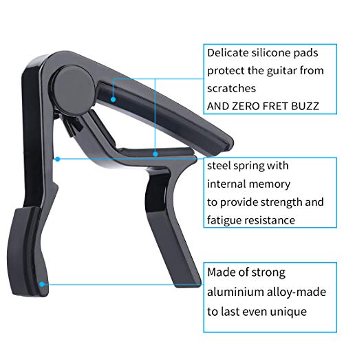 MOREYES Guitar Capo with 18 pcs Guitar Picks 0.46mm 0.71mm 0.96mm for Acoustic Guitar Electric Guitar Bass (Black) - Thumbnail 6