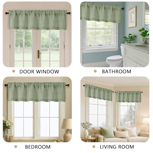 OVZME Green Valance for Windows, Light Filtering Faux Linen Textured Small Short Valance Kitchen Curtain, Dual Rod Pocket Top Short Window Curtain for Bathroom Basement Farmhouse, 1 Piece, 52Wx14L by OVZME - Used condition - Image 5