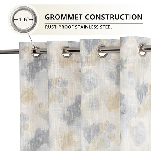 Image of MYSKY HOME Floral Curtains 84 Inch Long for Girls Bedroom, Yellow Curtains for Living Room, Farmhouse Country Light Filtering Grommet Semi Sheer Natural Drapes Grey Colorful Design W52, 2 Panels