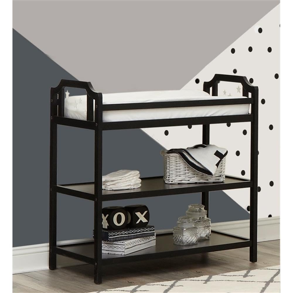 Pemberly Row Contemporary Wood Changing Table in Black Finish