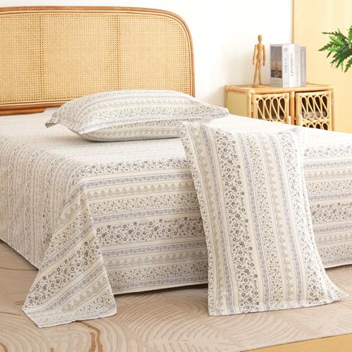 Image of Story@Home King Size Bedsheet | Air Cotton Flatsheet King Size with Two Pillow Covers| 240 TC | Super Soft Bed Sheet for King Size Bed | Floral Design (270 x 250 cm, White & Blue)