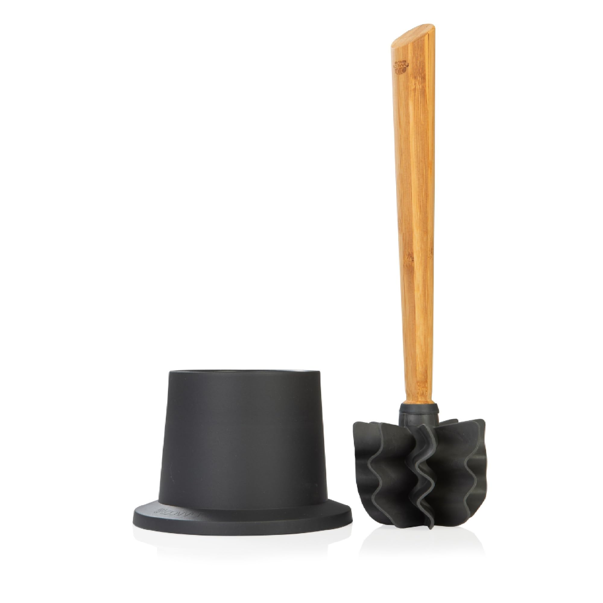Toilettenbürste LOOWY Woodline Kunststofftopf dunkelgrau | Set mit Toilettenbürstenhalter und zusätzlichem Ersatzkopf | Klobürste Holz mit Halterung für WC & Bad | hygiensich & reinigungsstark
