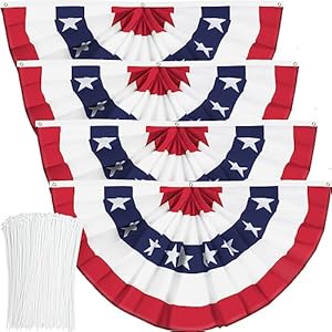 USA Pleated Fan Flag American US Bunting Flag Patriotic Half Fan Banner Flag with Canvas Header and Brass Grommets for 4th of July Memorial Day Indoor Outdoor Decoration 4 15×3 Feet