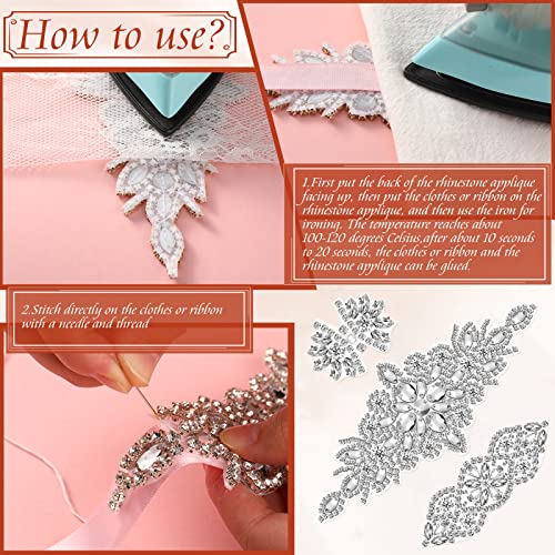 9 Pcs Rhinestone Applique Rhinestone Iron On Patch 3 Style Rhinestone Hot Fix Applique Wedding Hair Appliques For Bridal Wedding Dress Clothes Sash Crystal Belt Sewing Appliques For Shoes (Silver) #TOP6
