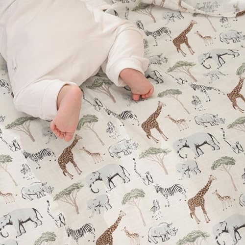 Image of david's kids 4 Pack Baby Muslin Swaddle Blankets, 100% Cotton and Ultra Soft Breathable Receiving Blanket Wrap for Boys Girls, New Born Essentials, Large 47 x 47 inches, Animals