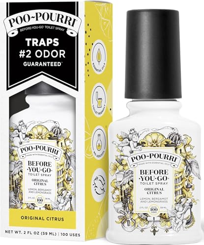 Poo-Pourri Before-You-Go Toilet Spray, Original Citrus, 2 Fl Oz, Up to 100 Uses, Bathroom Odor Deodorizer with Essential Oils for Home or Work, Travel Essentials, TSA Approved Size, Lemon Bergamot
