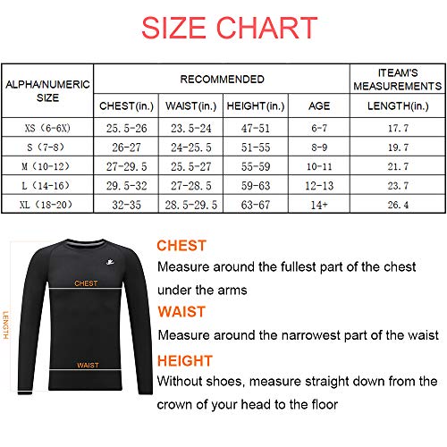 Devoropa Youth Boys Compression Shirt Long Sleeve Football Baseball Undershirt Quick Dry Sports Baselayer Red L - Thumbnail 5