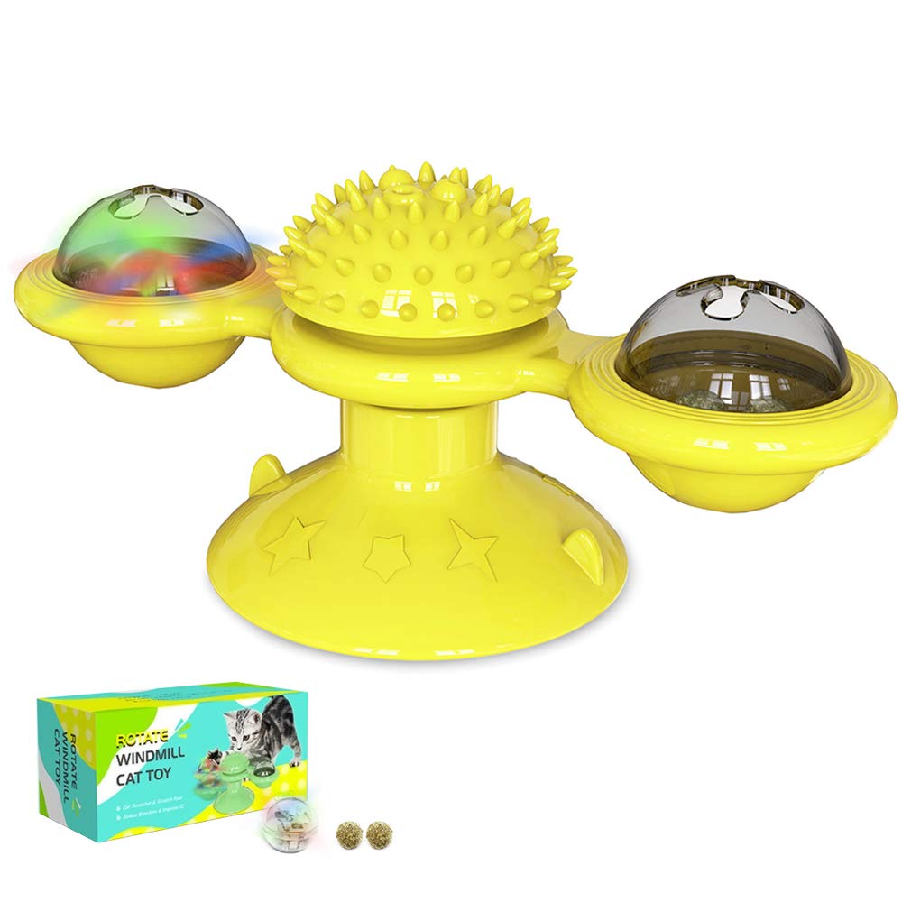 ZoneYan [2021 New] Windmill Cat Toy Turntable, Cat Toys Interactive, Kitten Toys Cat Toothbrush Toy Cats Hair Brush Turntable Massage Scratching Tickle Toy With Suction Cup