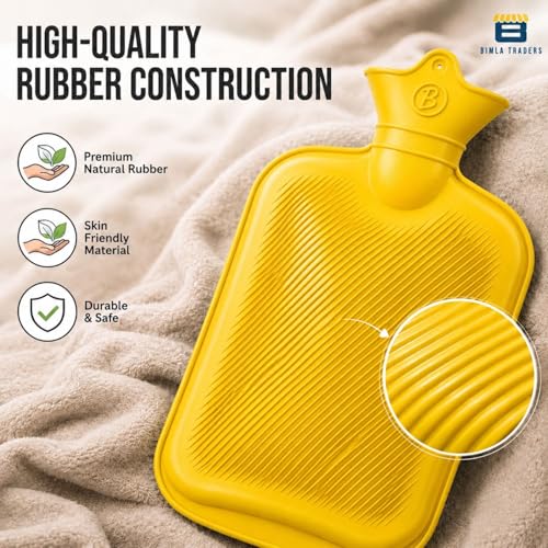 Image of Btag Hot Water Bag (2Ltr) for Pain Relief | Non-Electric Rubber Heating Bottle Period Cramps, Body Aches | Long Heat Retention | Wide Mouth with Leak Proof Cap & Skin Friendly Material (Yellow)