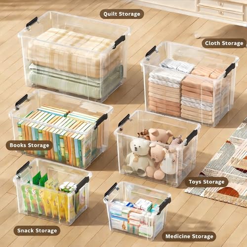 Image of HoopVool Clear Plastic Storage Box, with Locking Lid and Handles, Storage Container with Heavy Duty Latches to Organize Bin for Home, Kitchen, Office & Garage. (Pack of 3, Small)