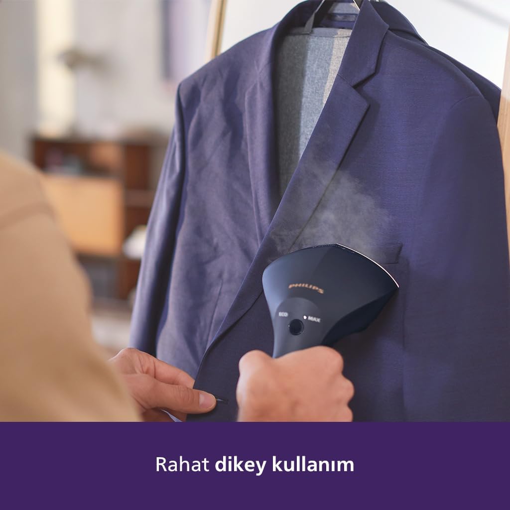 Philips 8000 Serisi El Tipi Buharlı Düzleştirici – Bas ve Buharla Yatay veya Askıda, 32g/dk Sürekli Buhar, Tüm Kumaşlarda Güvenli, 60 Saniyede Isınma, 230ml Tank, De-Calc Teknolojisi (GC810/20)