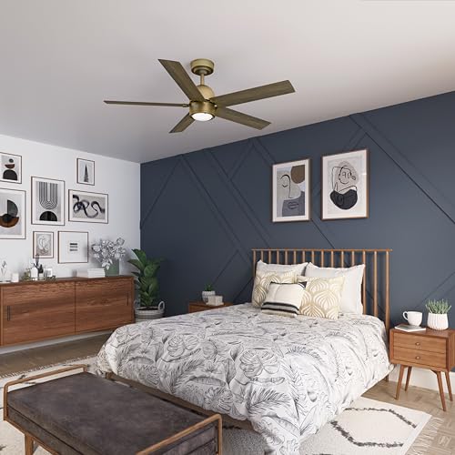 Image of Hunter 52 Inch Indoor Ceiling Fan with LED Light and Remote Control - Gold Modern Ceiling Fan, 5 Blades and 6 Speed WhisperWind Motor, For Bedroom, Living Room or Kitchen, ENERGY STAR - Erling, 52849