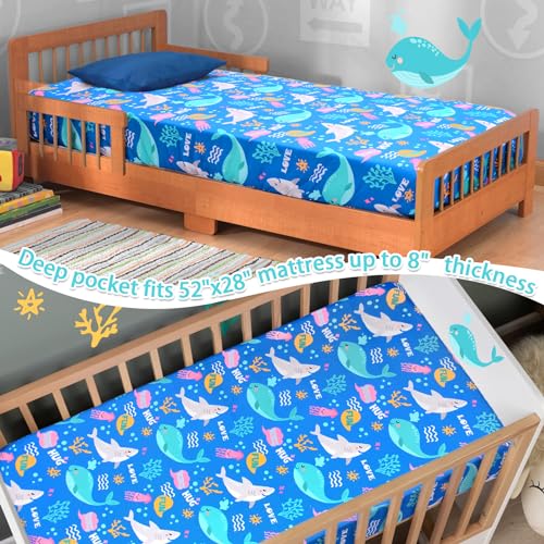 Image of Cloele Ocean Fitted Crib Sheet for Boys Girls,1 Pack,Shark Whale