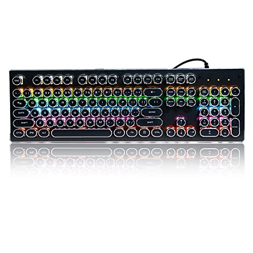 Sojare Retro Wired Gaming Mechanical Keyboard, 104 Gaming Key Click LED Hintergrundbeleuchtete Mechanical Gaming Keyboard für Desktop- und Notebook-Computer, USB Wired Keyboard für Gaming(schwarz) Cover