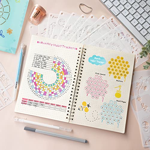 36 Piece Bullet Journal Stencil Template Set (5.1 * 7.9 inch) - Bullet Journal Accessories/Supply Kit - Bullet Journal Stencil - A5 Dot Journal Planner Stencil