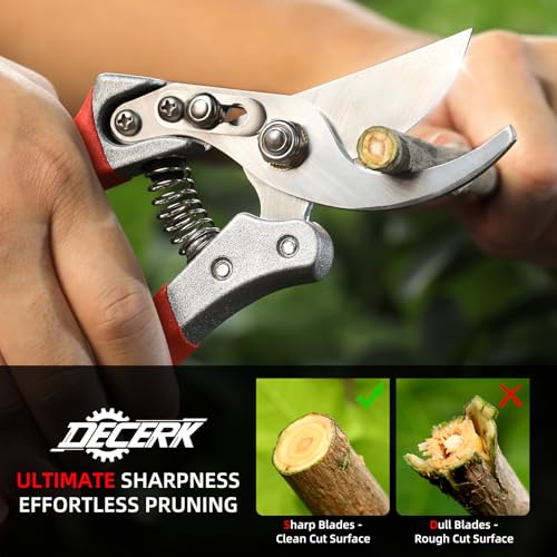 Image of DECERK Professional Bypass Pruning Shears, Ultra Sharp Garden Scissors & Clippers, Effortless 3 /4 inch Branch Hedge Clippers
