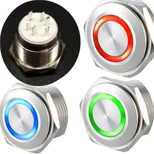 Pulsador metálico de 22mm y 12V con acabado de alta resistencia