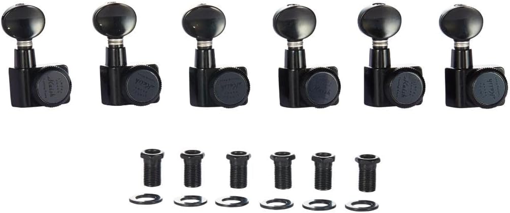 KAISH 21:1 Dual Pin (No Screws) Locking Tuners 2 Pin Locking Tuning Keys Pegs Tuning Machine Heads fits for American Series Strat/Tele Guitars Vintage Oval Button Black