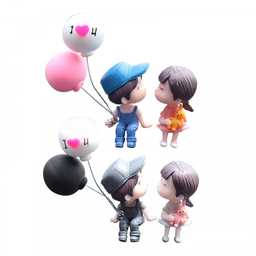 2PCS Cartoon Couples Action Ornament, Gray + Blue Pink Cute Couples Ornaments Auto Interior Dashboard Decoration for Car Bedroom Desk