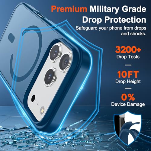 Image of SUPFINE Magnetic for iPhone 17 Pro Case (Compatible with MagSafe)(Military Grade Drop Protection) Translucent Matte Shockproof with Anti-Fingerprint Phone Cover,Deep Blue