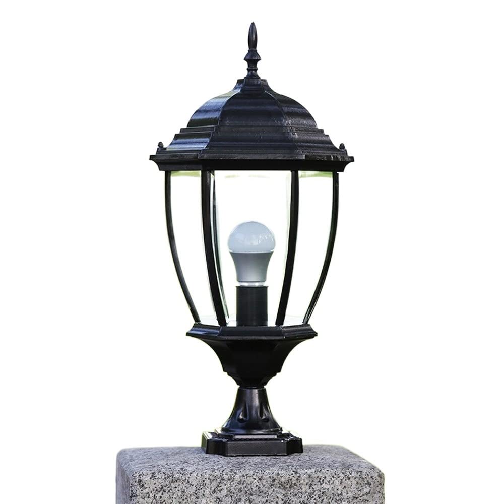 QUSYZD Post Lights Outdoor,Ip44 Waterproof Column Pillar Bollard Light Antirust Aluminum Metal Bollard Lights Traditional Landscape Lighting Fixture Fence Patio,Black-Small