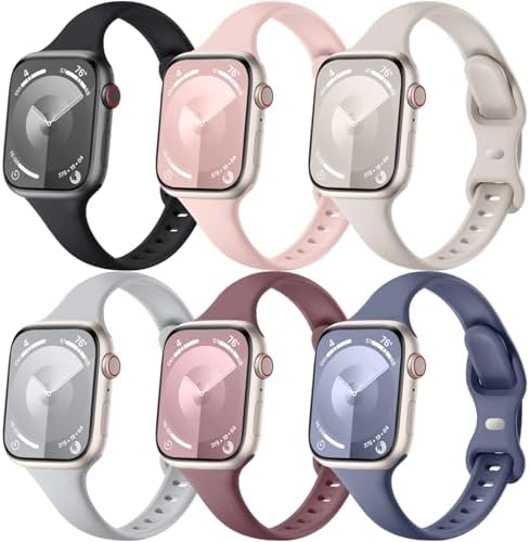 Maledan Slim Bands Compatible with Apple Watch Band Women 40mm 44mm 45mm 38mm 41mm 42mm, Soft Silicone Strap Bracelet Loops Wristband Replacement for iWatch Series 11 10 9 8 7 6 5 4 3 SE Ultra Men