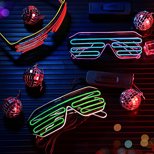 TOODOO 3 Pieces Light up Glasses Glow Party Shutter Neon Rave Glasses for 80s 7