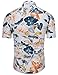 TUNEVUSE Mens Flower Shirt Short Sleeve Casual Floral Print Button Down Hawaiian Shirt 100% Cotton White Blue Floral Print X-Large