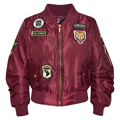 A2Z 4 Kids Enfants Veste Unisexe Badges Bombardier - MA1 Jacket Badges Wine 5-6