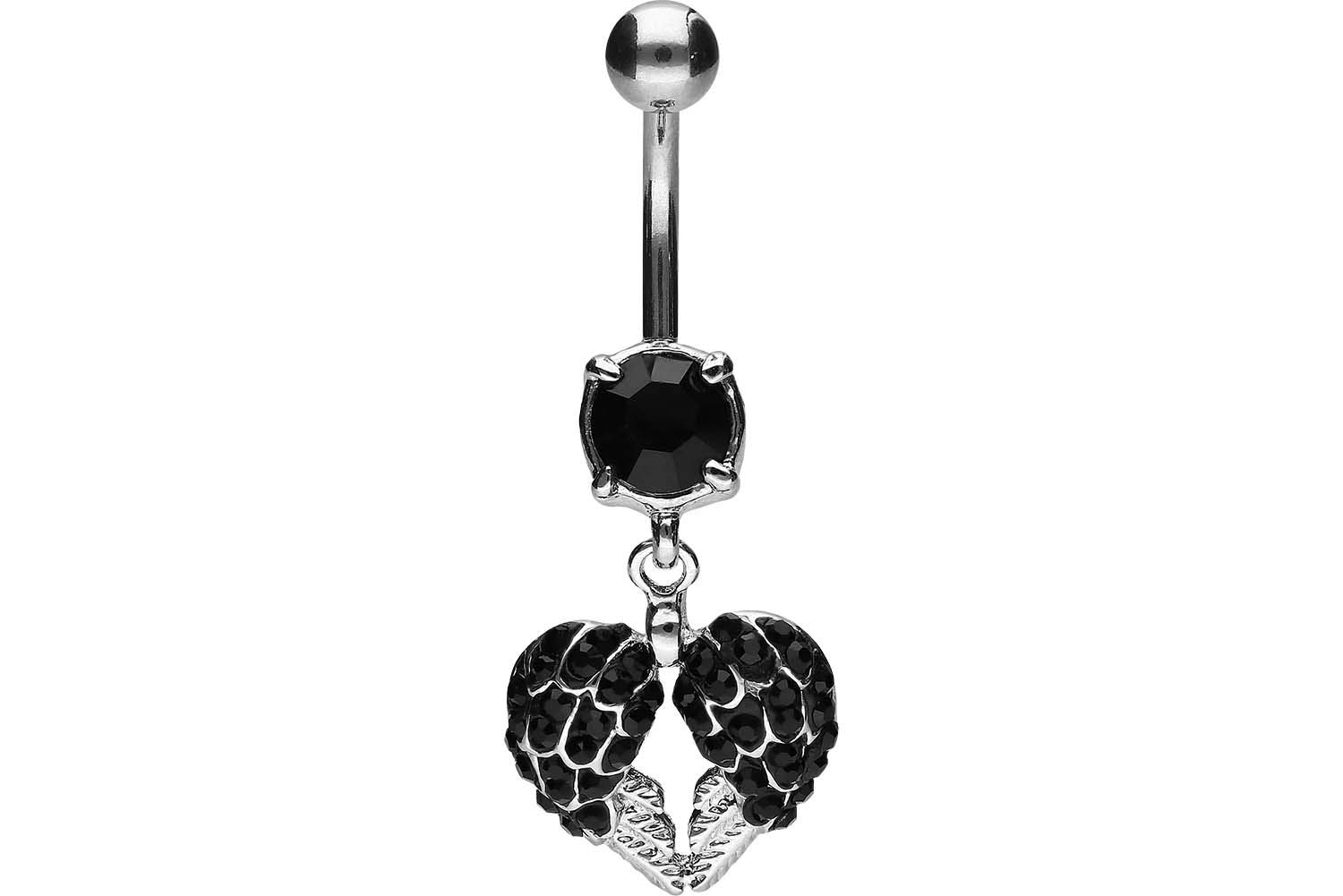 Piercing Nombril Aile D'Ange En Acier Chirurgical 316L - Design Mobile Avec Cristaux - Argenté