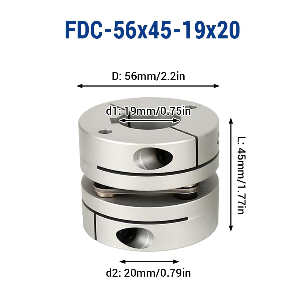 19 mm bis 20 mm flexible Membrankupplung, D56 L45 Aluminium 1 Membran-Motorwellenkupplung für 3D-Drucker CNC-Maschine Servo-Schrittmotor