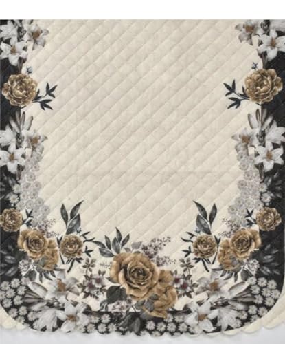 Image of BALLEY L Shape Sofa Cover Set, Cream Floral Print, Quilted, 14 Piece Set for Living Room