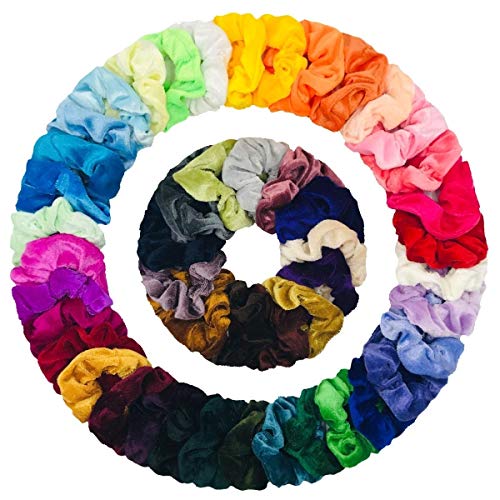 Sinwind 46 Chouchous Bandeaux bandes velours cheveux élastique bandes de cheveux filles pour Scrunchie femmes ou accessoires pour les cheveux des filles (46 couleurs) (46pcs)