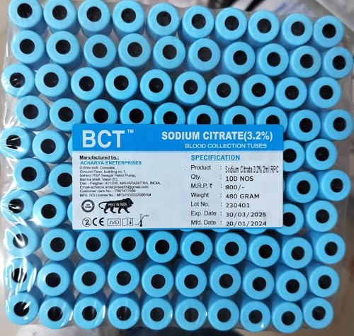 BCT 3.2% Sodium Citrate Blood Collection Tubes, 2 ML,Pack Of 100 Pcs
