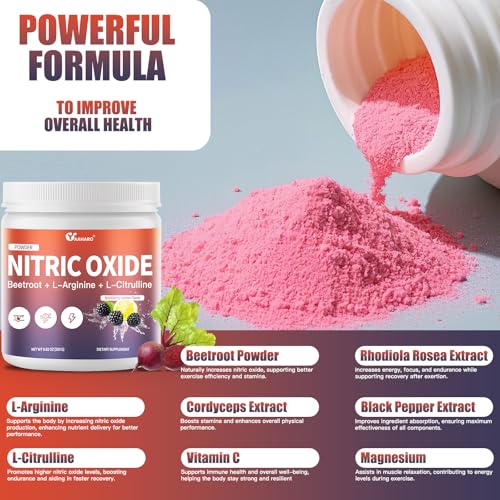 Image of Nitric Oxide Supplement - Beet Root Powder with L-Citrulline & L-Arginine, Nitric Oxide Supplements for Men Women with Beetroot, Supports Energy, Heart Health, BlackBerry Lemon Flavor, 35-Day Supply