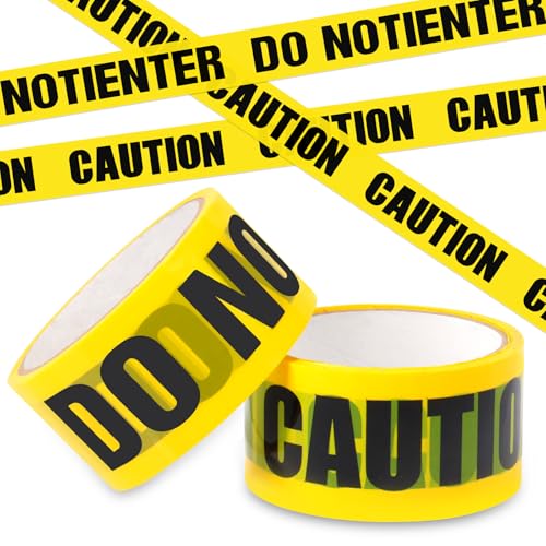 2 Rolls Hazard Warning Tape Self Adhesive Caution & Do Not Enter Barrier Tape 4.8cm x 25m Each High Visibility Yellow Safety Tape for Construction Site Warehouse Floor Marking Road Workshop