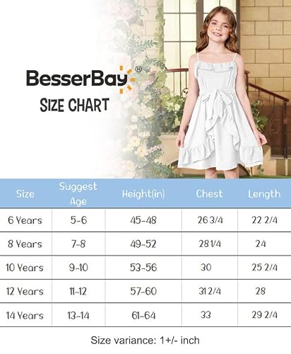 Besserbay Summer Solid White Adjustable Spaghetti Strap Dress Cold Shoulder Ruffle Trim Tie Waist Tunic Dress For Big Girls 11-12 Years #TOP5