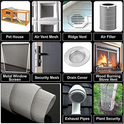 LIEOWYD Stainless Steel Woven Wire Mesh Woven Wire Mesh Stainless Steel Mesh Sheet Air Vent Mesh Mosquito Net for Windows, Mesh 0.5mm,Silver-40 Mesh-1x5m