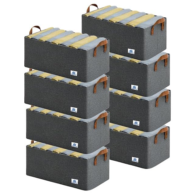 Image of HomeStrap Set of 8 Multipurpose Foldable Storage Basket with Iron Stand |Durable Fabric Cube Organizers for Toys, Clothes, Laundry, Books & Cupboard Storage - Large Storage Box with Handles