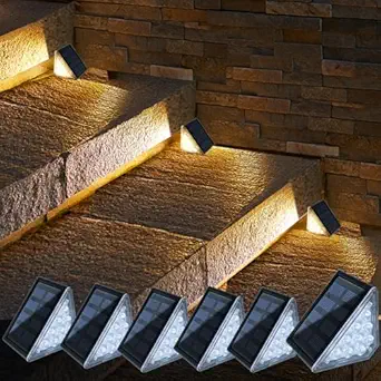 CILIENG 6 Pack LED Solar Step Lights Outdoor Warm White, IP67 Waterproof Solar Powered LED Triangle Lights, LED Solar Stair Lights Decor for Steps in Doorway, Patio, Garden
