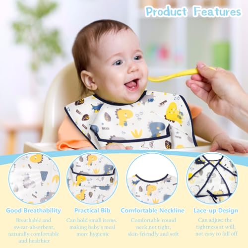 Image of TecoKart Waterproof Baby Bibs for Food Feeding Soft Cotton Toddler Bibs Adjustable Baby Boy and Girl Bibs for 6 to 24 Months with Cute Cartoon Design