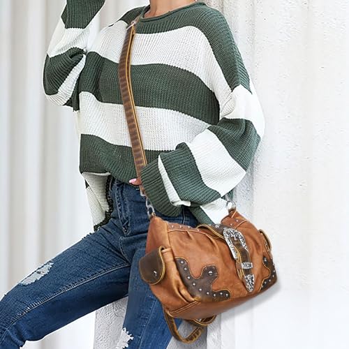Image of Angel Kiss Hobo Bags for Women Vegan Leather Purses and Handbags Ladies Chic Shoulder Bags Crossbody Purses with Metal Studs